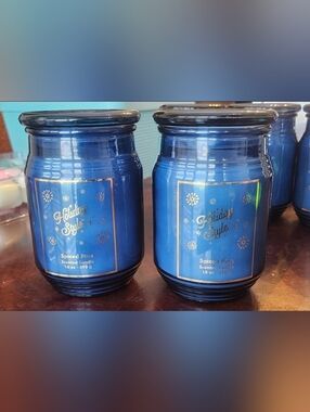 2 Large 18 oz Spiced Pine Dark Blue Designer Candles Long lasting scent